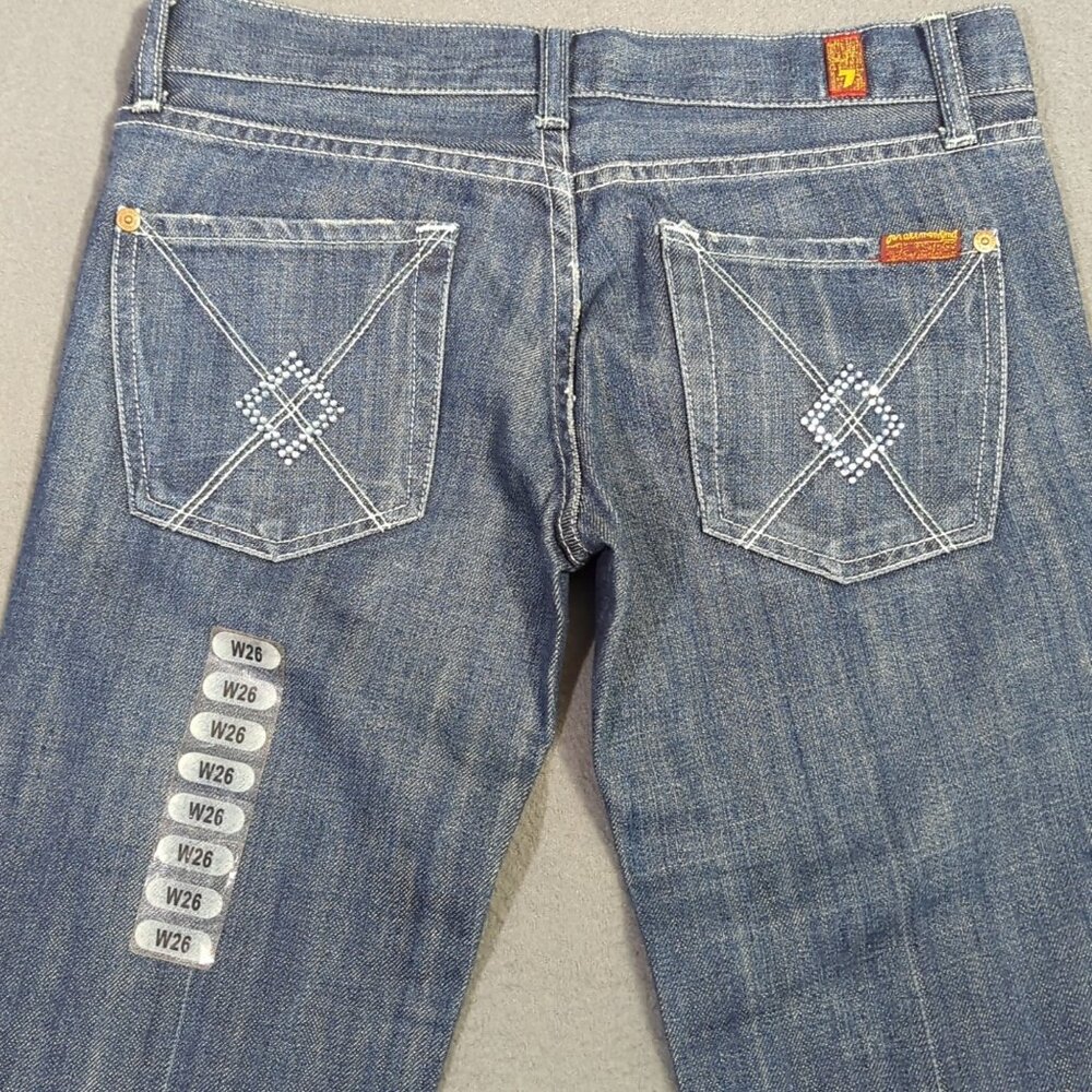 7 For All Mankind Jeans Women's 26x34 Blue Dojo Denim Flare Wide Leg Made In USA